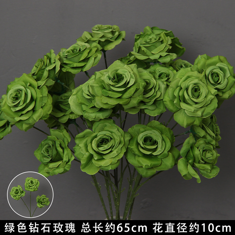 Green 3-headed diamond rose branch