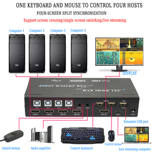 4K @ 60Hz KVMスイッチHDMIUSBポート4 in 1 Outスイッチャーセレクター (4台のコンピューター用) 共有キーボードマウスプリンターと1台のHDモニター - Product Image 2