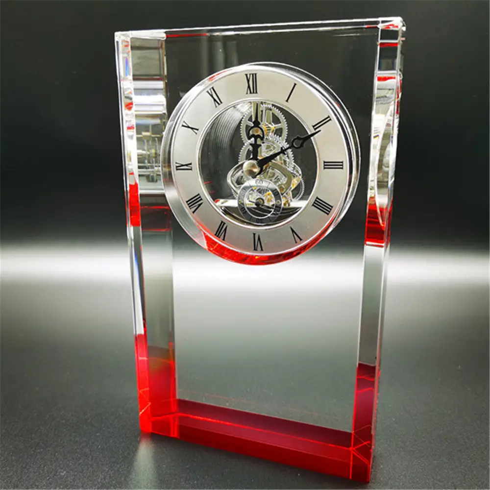 Trofeo de acrílico transparente para escritorio, trofeo de cristal con reloj, varios colores