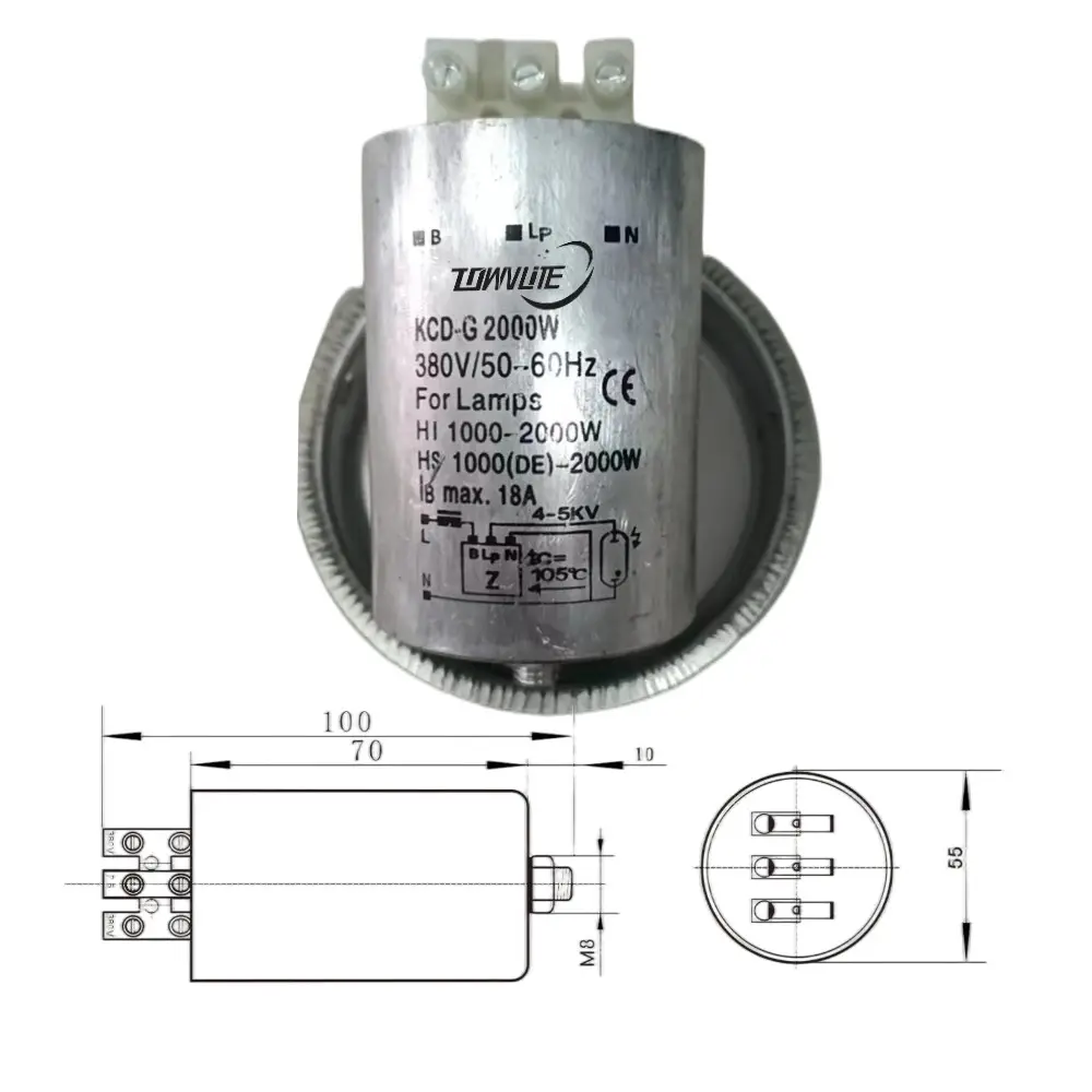 Carcasa de aluminio de alta calidad, encendedor electrónico de lámpara de haluro dorado de larga duración, 380v, 2000w, 50/60h