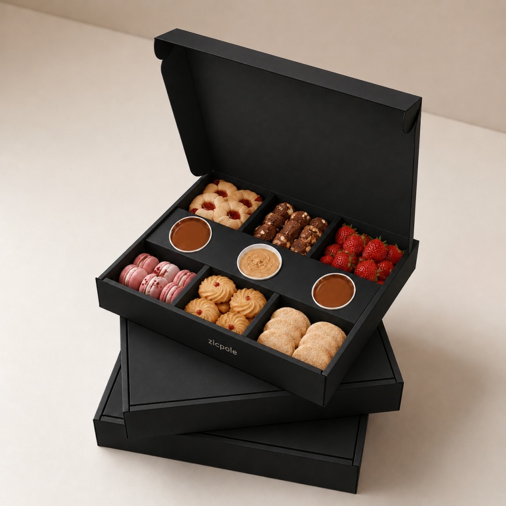 Caja de galletas con vaso para salsa