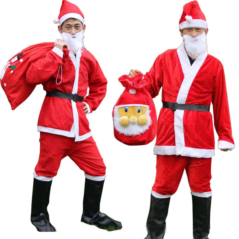 Conjunto de 5 piezas de traje de Papá Noel para hombre y mujer, traje rojo clásico de decoración navideña, no tejido, para adultos