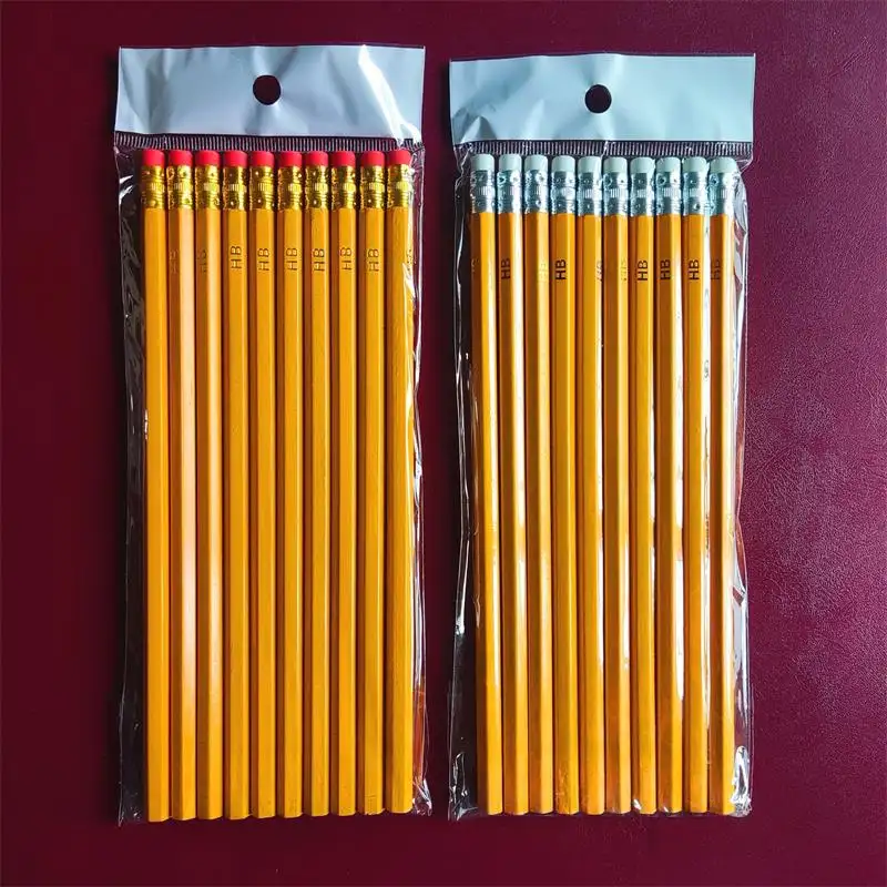 Lápis de madeira amarelo com borracha hb, lápis para estudantes, escrita e desenho, material de escritório e escola, 10 peças