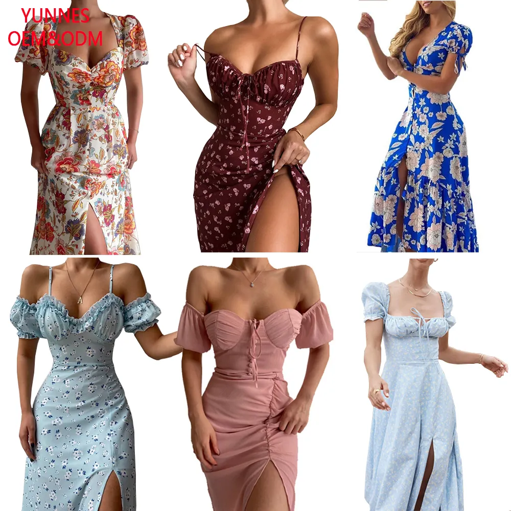 YUNNES Ropa Americana precio bajo Sexy señoras 2023 vestido de verano corto Floral vestidos casuales de mujer