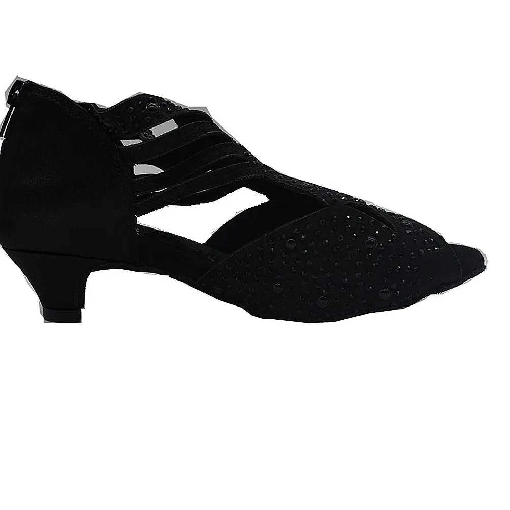 Evkoodance largo morbido confortevole cristallo nero diamante tacco basso donna ragazze moda scarpe da ballo latino scarpe da ballo