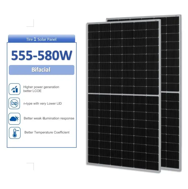 555-580W panel pv monokristalin kaca ganda Bifacial