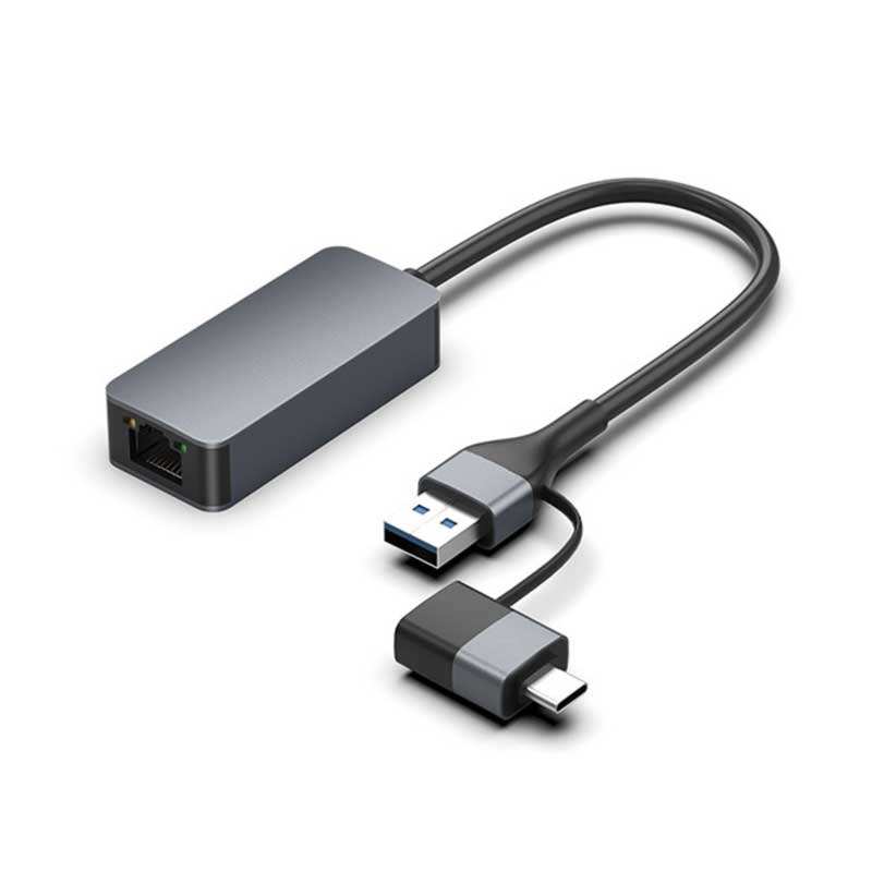 2ใน1USB A + USB C ไปยังการ์ดเครือข่ายอีเธอร์เน็ต