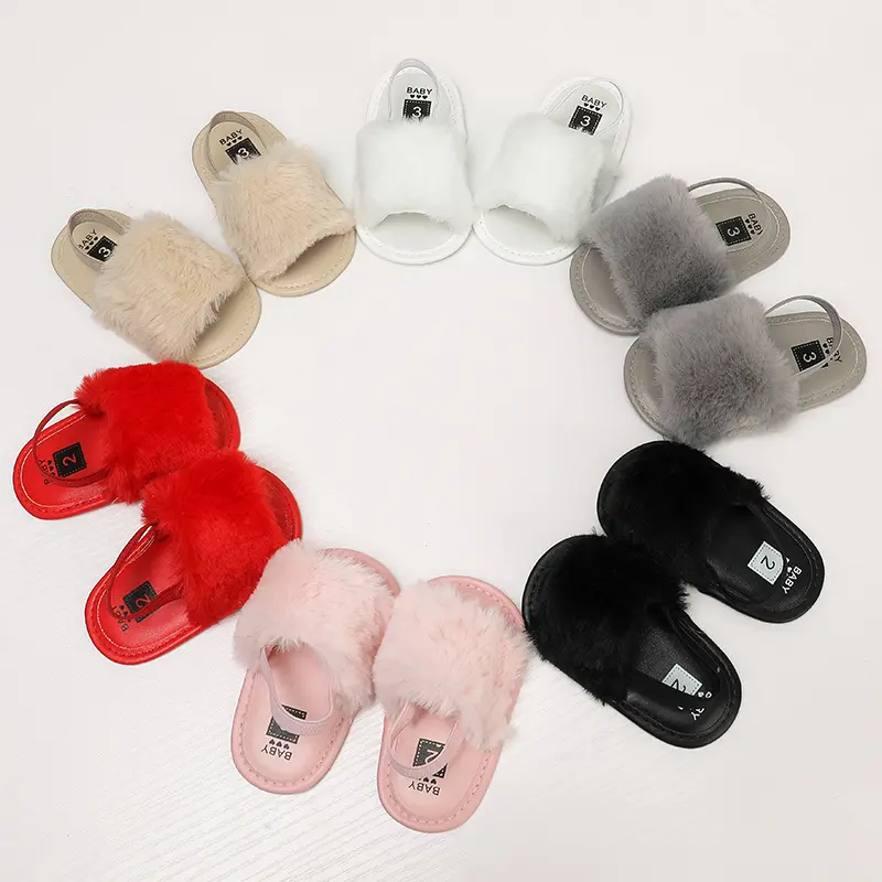 2021 popular new cute children's plush sandals baby toddler soft-soled shoes fashion accessories