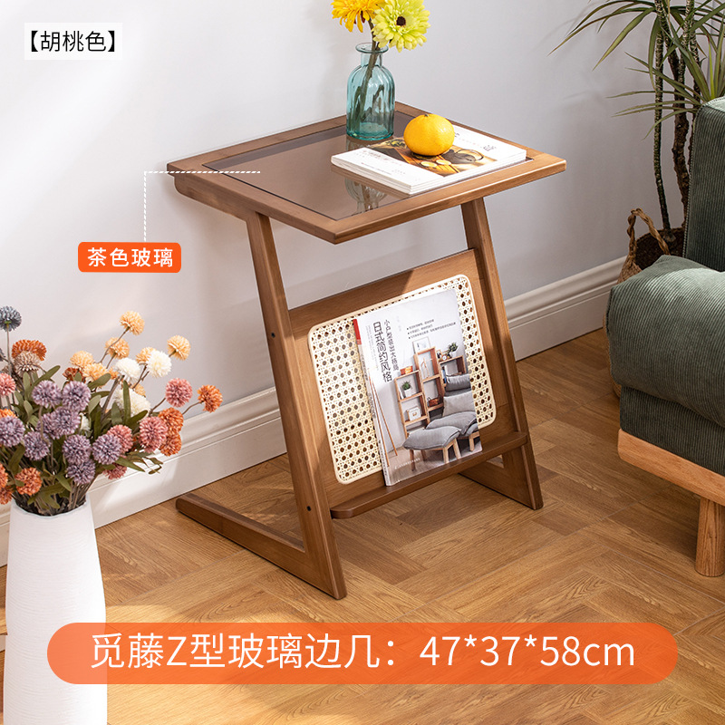 Miteng bedside table, walnut color, 47cm long (brown glass).
