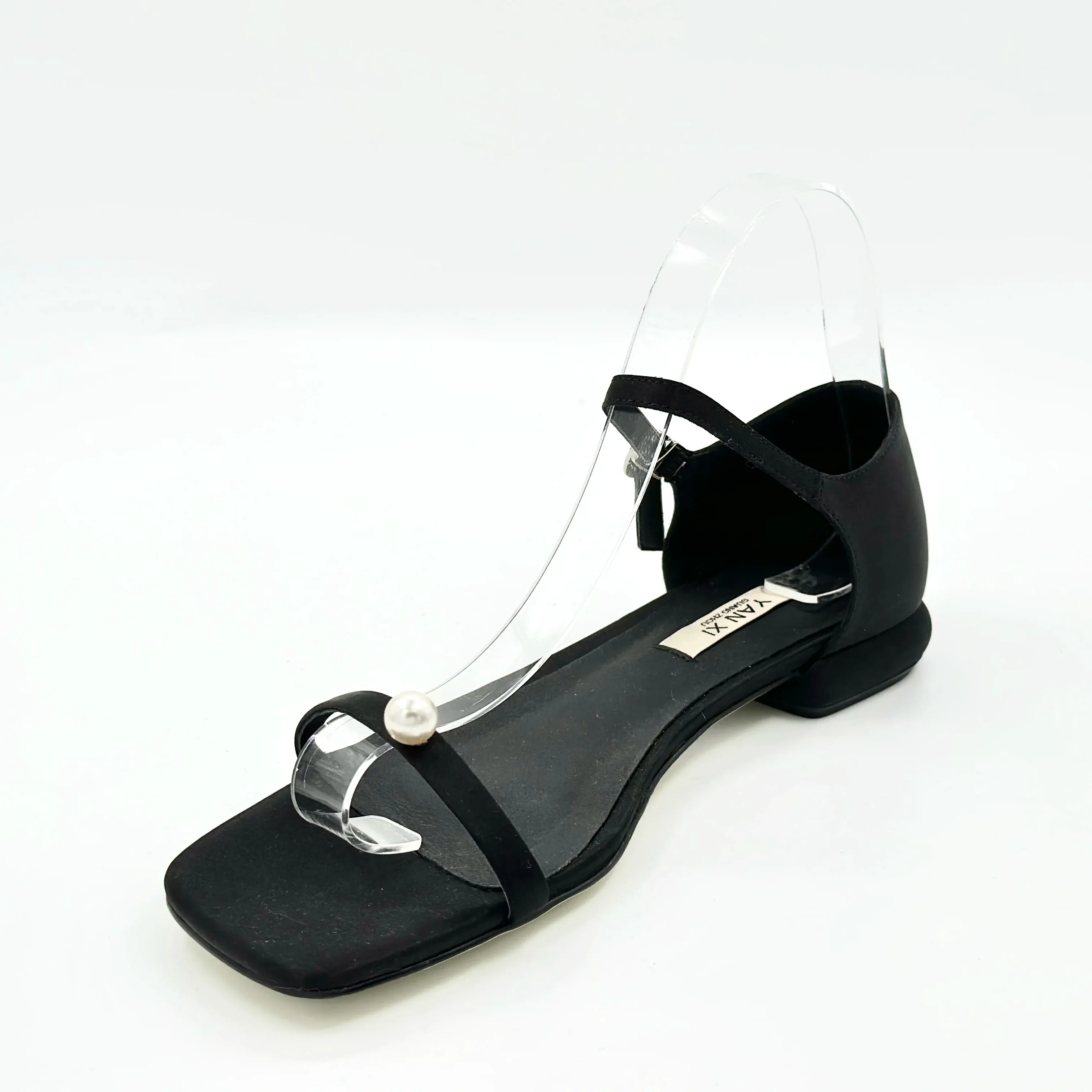 Mode Flat Voor Dames In Zomer Luxe Open Neus Sandalen Met Pareldecoratie Zwart Lederen Band Flats Met Gespen Aangepast Logo
