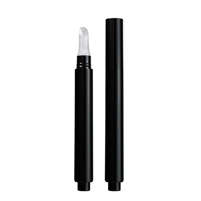 Lápiz de aceite para cutículas, plástico negro, lápiz de brillo de labios, tubo de clic con aplicador de silicona, 3ml