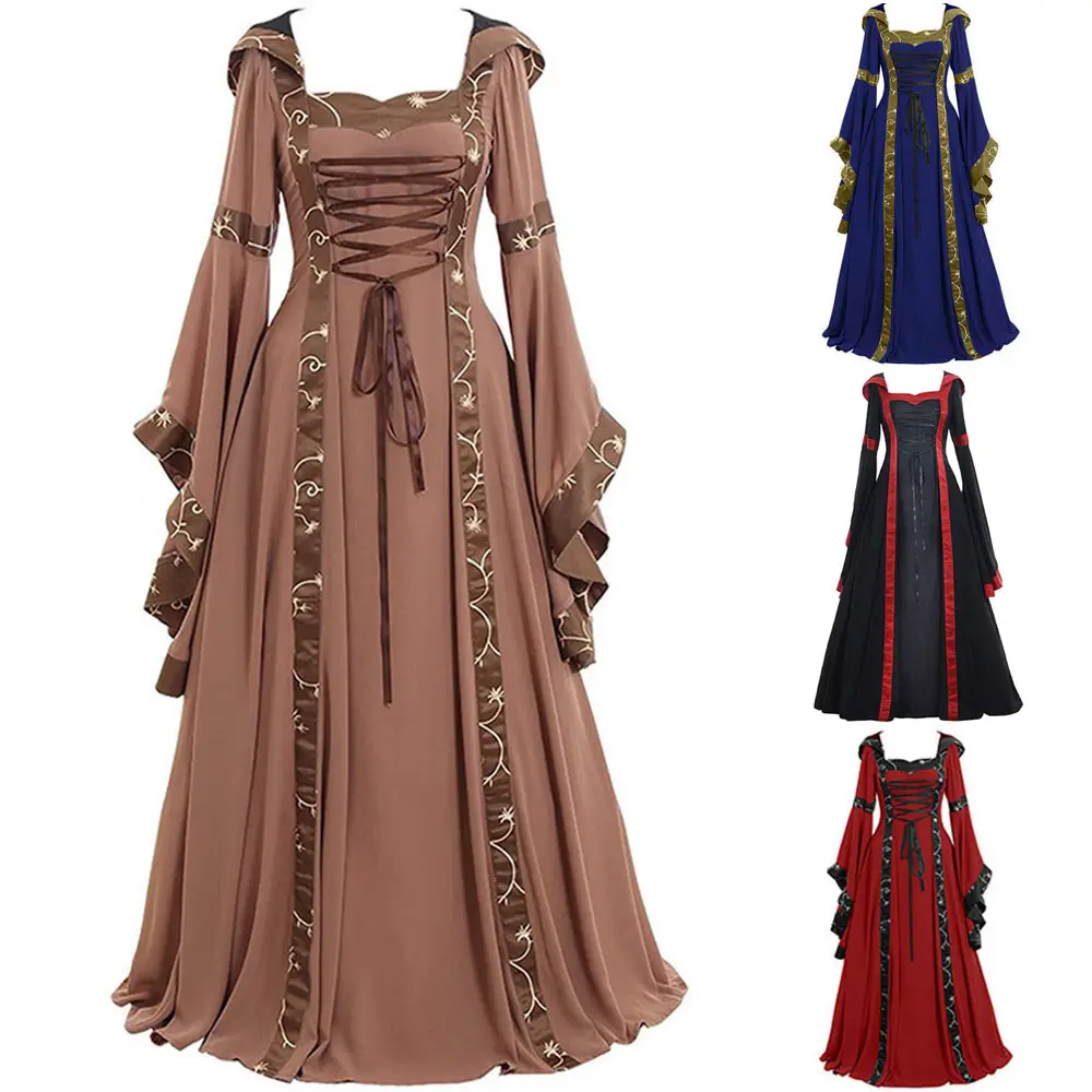 Vestido largo con capucha para mujer, disfraz gótico renacentista, Retro, Steampunk, ropa de fantasía, Halloween, 5XL, nuevo