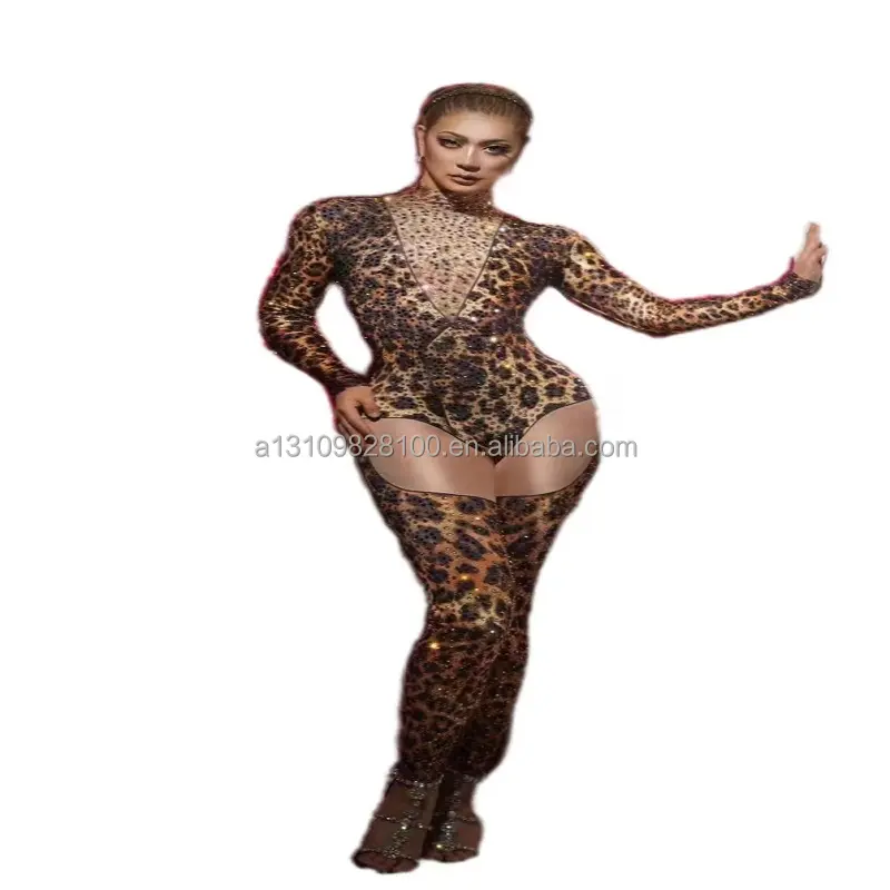 Cheetah macacão apertado sexy, fantasia de desempenho de negócios para bar, clube noturno, carnaval