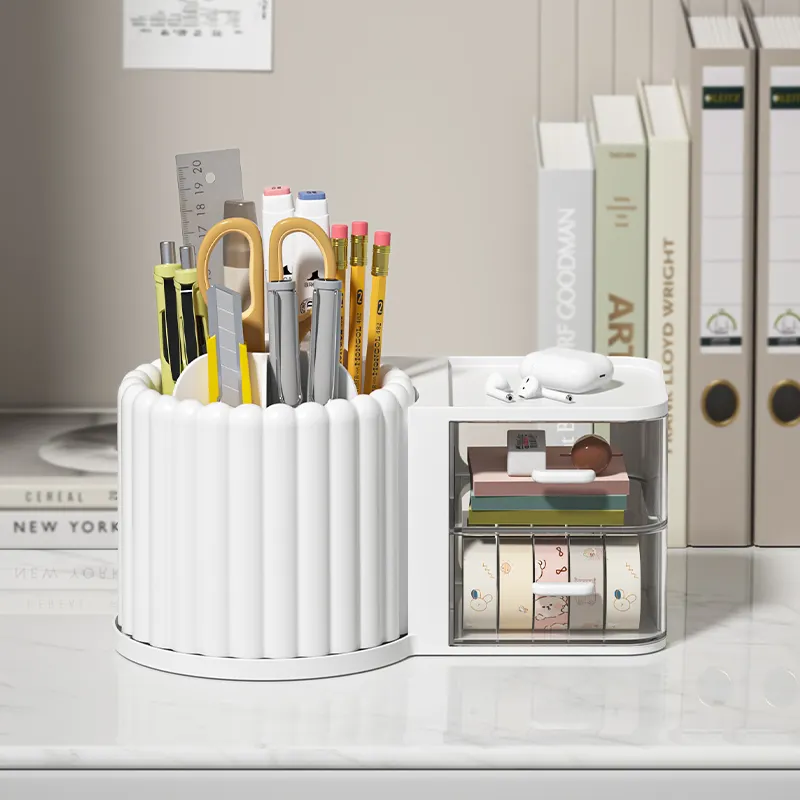 360 rotating turntable pencil display drawer storage box children desk organizer cute pen holder