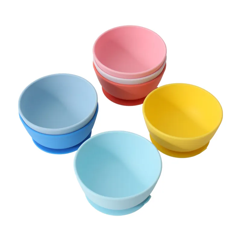 فوبون سيليكون عرض ساخن علي وعاء اطفال من السيليكون اكل خالي من BPA تصميم لطيف مع وعاء يلتصق بالمنح