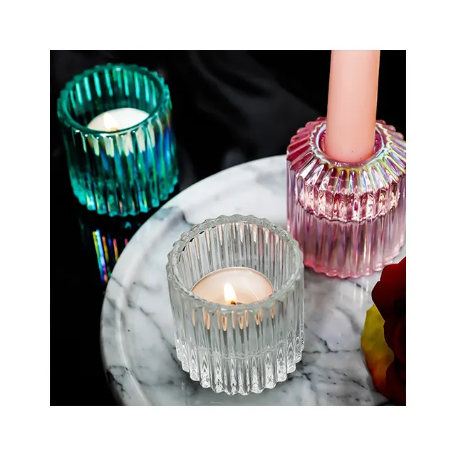 Portavelas de cristal de doble uso, soporte creativo de rayas verticales para decoraciones de halloween y fiestas