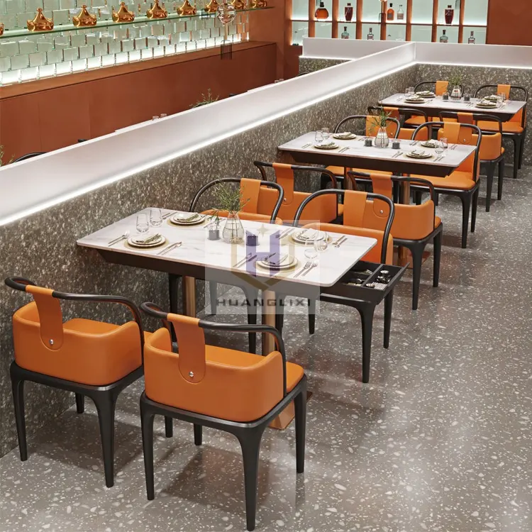 High-end ร้านอาหารที่ทันสมัยเฟอร์นิเจอร์บูธเก้าอี้ร้านกาแฟโต๊ะและเก้าอี้ไม้เก้าอี้โต๊ะรับประทานอาหารทองหรูหรา