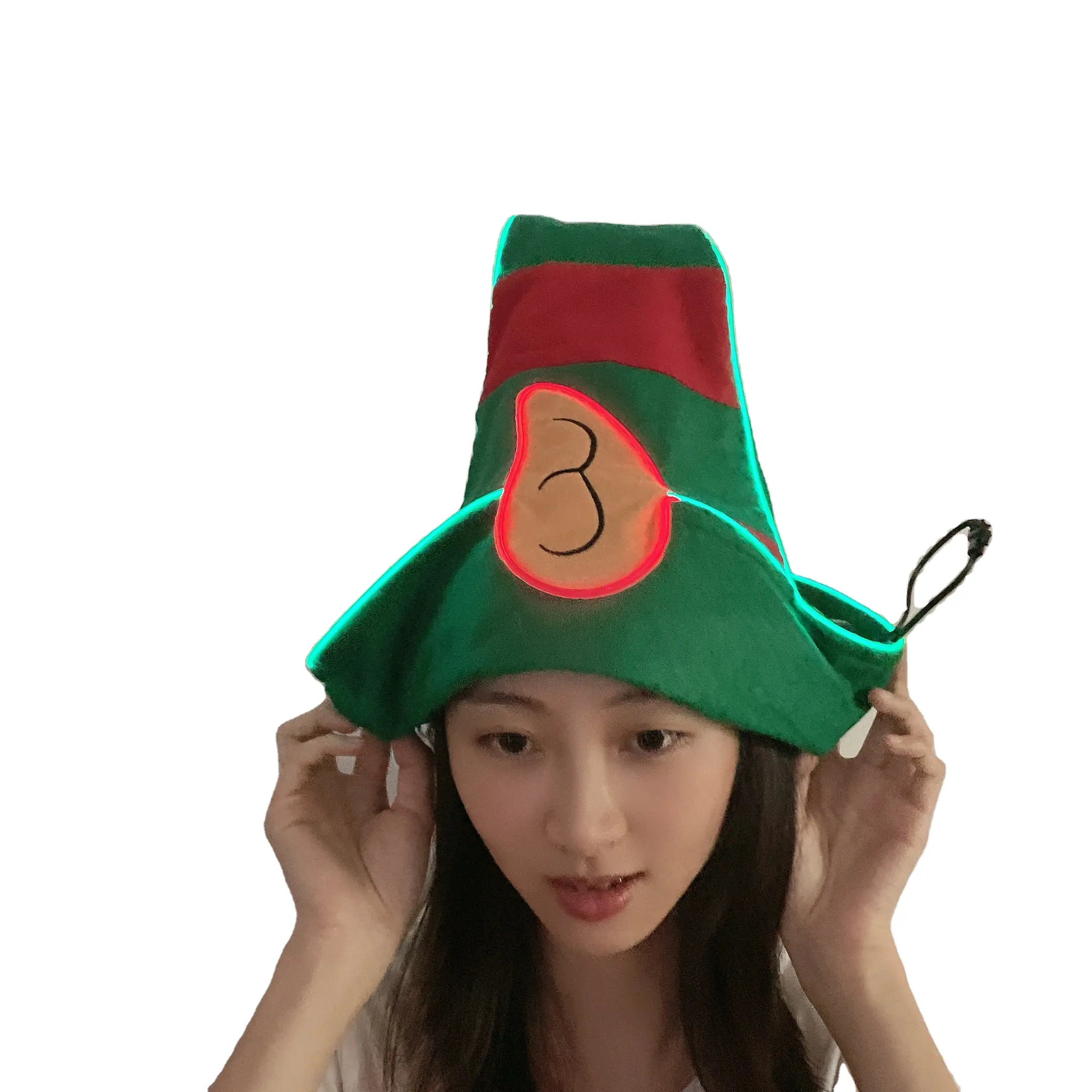 Desain Baru Grosir Dekorasi Natal Topi Santa/Topi Dekorasi Pesta Lucu Led Topi Hadiah Santa Elf Bercahaya