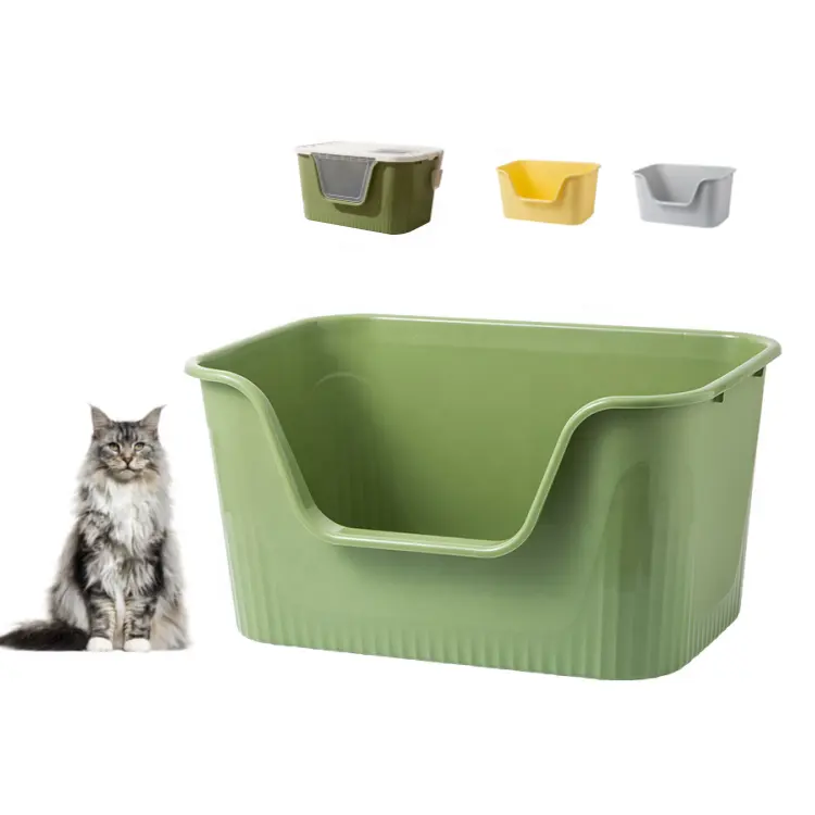 핫 세일 큰 공간 애완 동물 제품 청소 플라스틱 고양이 화장실 상자 트레이 간단한 고양이 쓰레기 상자
