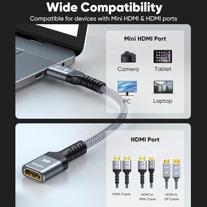 Short Mini HDMI Type C Male to HDMI Type a Female 4K 60Hz Converter Adapter Cable M/F Nylon Braided