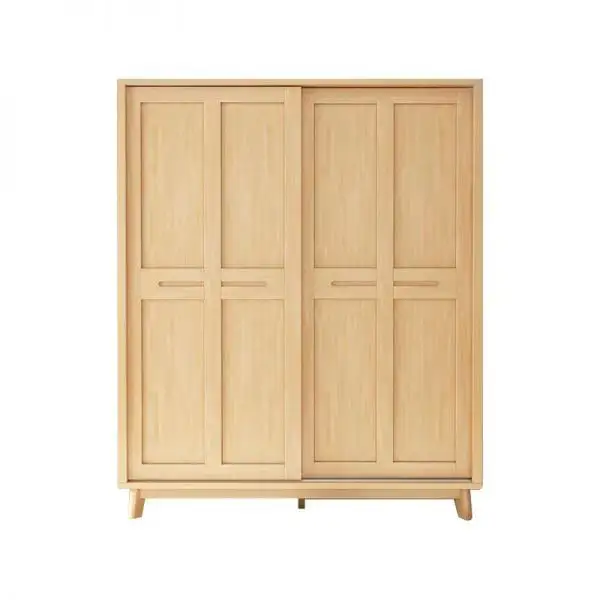 Armario de ropa independiente moderno, armario deslizante de madera de goma con 2 puertas