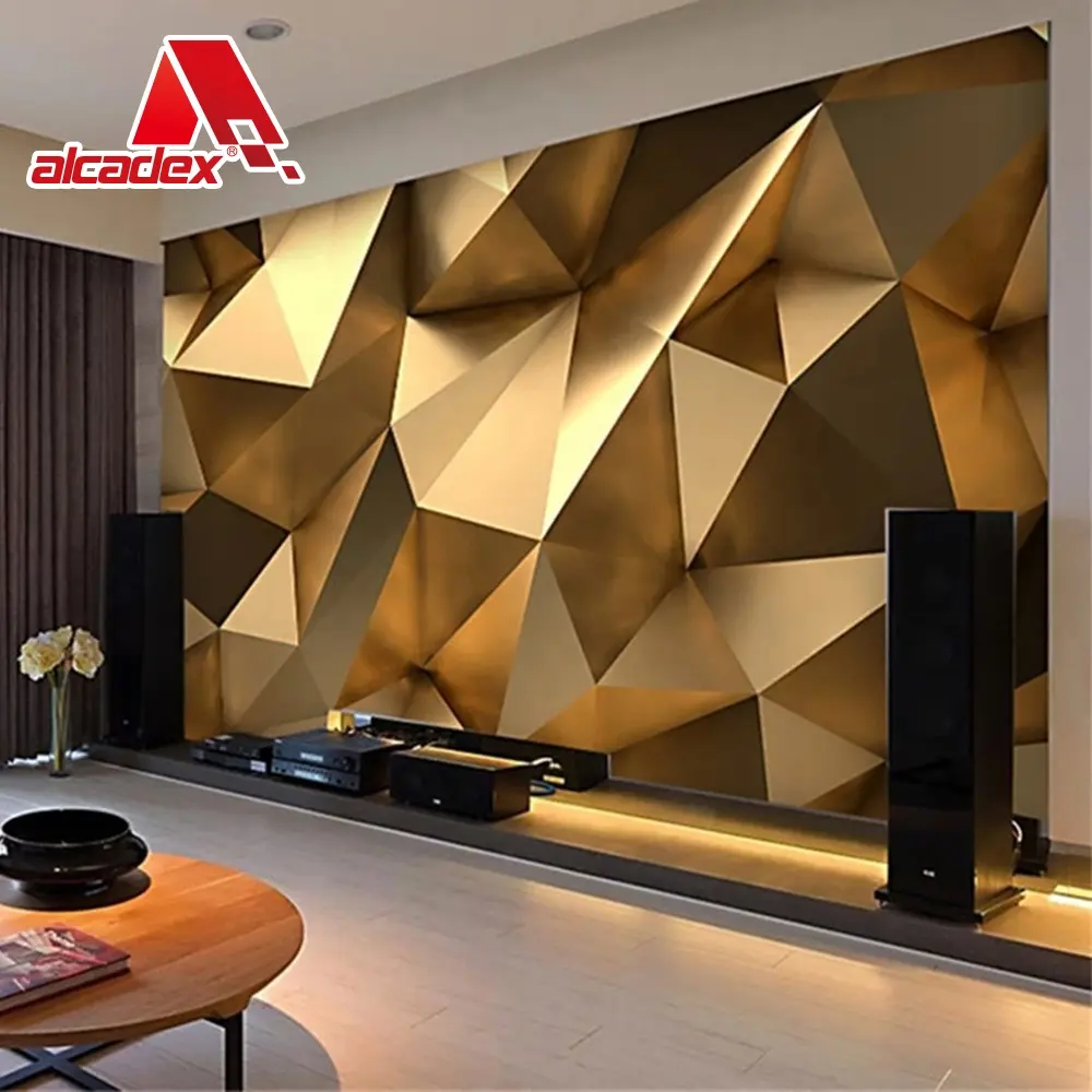 Alcadex Interior Parede Decorativa Teto Falso Dourado Escovado acp 3mm alumínio composto painel de propaganda placa acm painéis