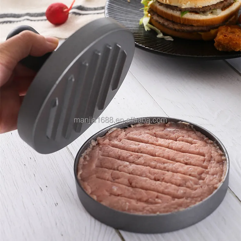 Manjia Dụng Cụ Làm Bánh Hamburger Bằng Nhôm Chất Lượng Cao Dụng Cụ Ép Burger Nhồi Khuôn Làm Bánh Burger Thịt Bò Nướng BBQ Tự Làm