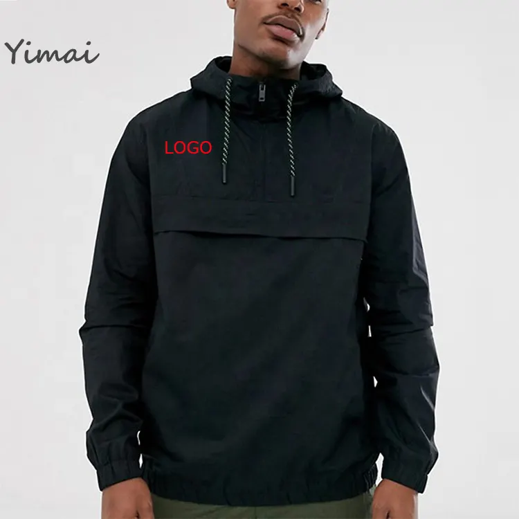 Pull personnalisé pour hommes, imperméable en polyester, coupe-vent, veste de styliste avec demi-fermeture éclair en noir