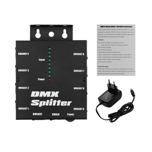 Distribuidor divisor de amplificador de señal óptica DMX512 1 entrada y salida directas 8 salidas independientes para Etapa de controlador de luz