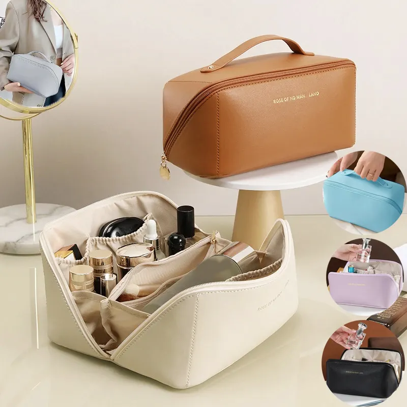 Özel makyaj çantası taşınabilir PU deri su geçirmez makyaj çantası seyahat makyaj çantası çok fonksiyonlu fırça kozmetik çantası kadınlar için