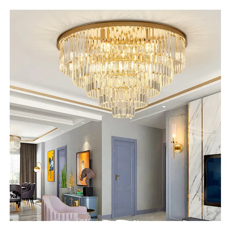 Lámpara colgante de cristal redondo para el hogar, lámparas decorativas de hotel, accesorio dorado, moderna, de lujo, k9