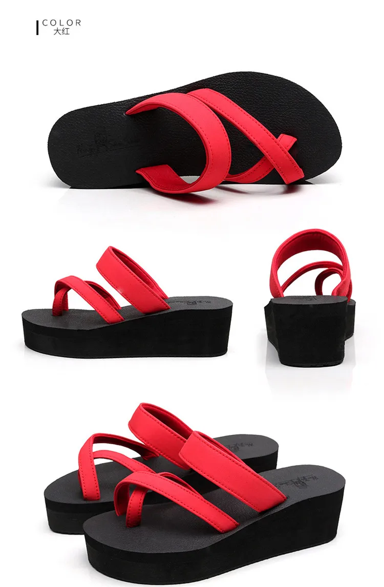 2021 Female Slippers Non-Slip Casual Flip-Flops High-Heeled Wedges Slippers Beach Platform Sandals