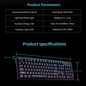 Produsen <span class=keywords><strong>Thunderobot</strong></span> K104 Desktop lampu latar menyala Keyboard mekanik <span class=keywords><strong>Game</strong></span> Usb putih kabel tahan air profesional - Product Image 6