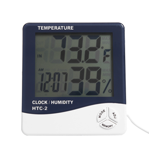 Con higrómetro y reloj termómetro digital multifunción para mostrar temperatura, humedad, tiempo con pantalla LCD HTC-2