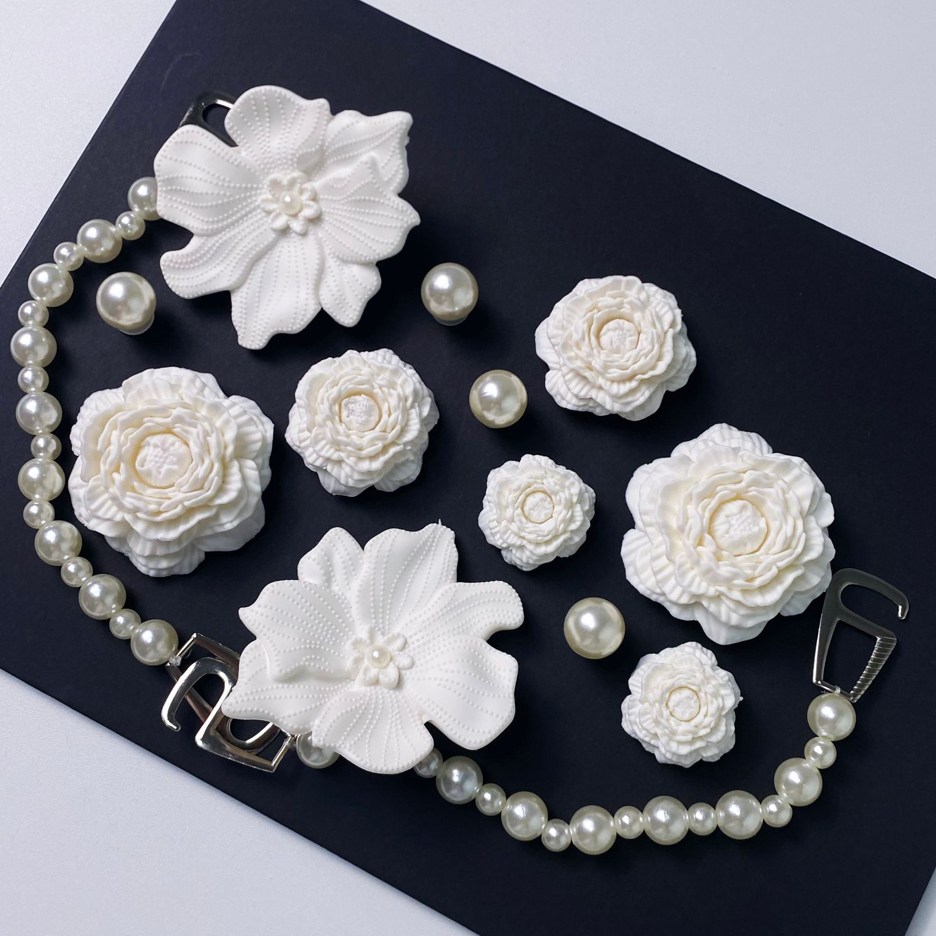 Bouquet-Blanc + Perle + Chaîne 14pcs pas de chaussures