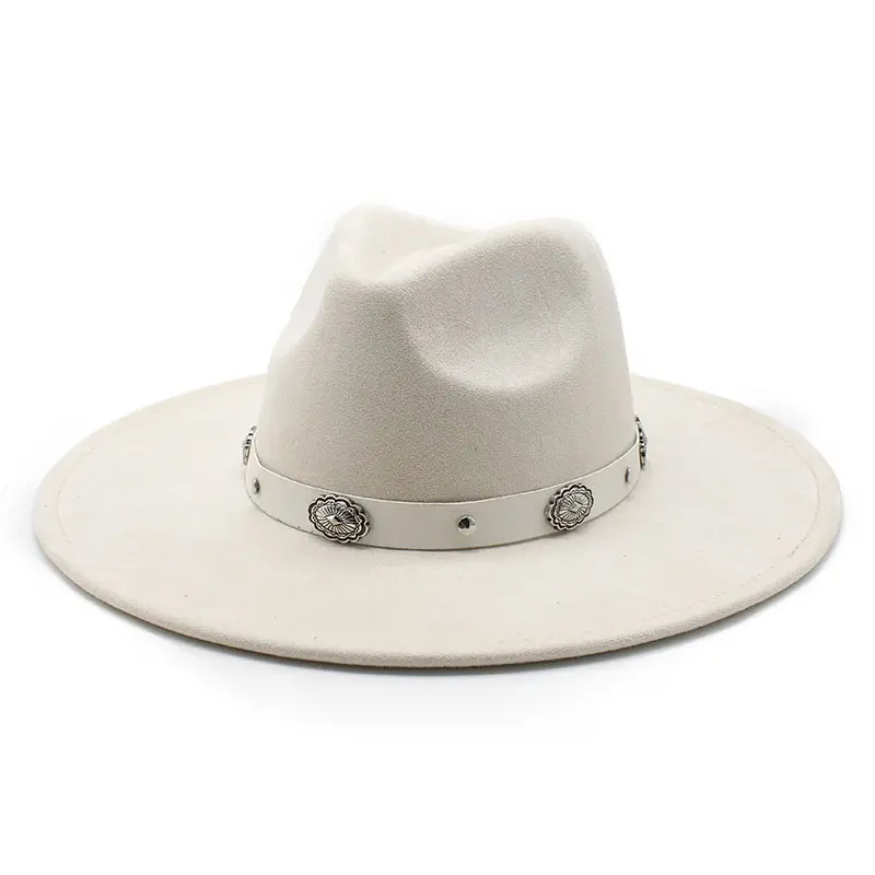 Vintage suede fedora hat belt decorative curved overhang outdoor hat men women Western cowboy