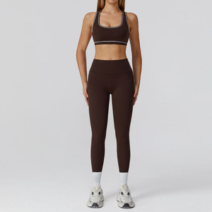 ชุดเสื้อแจ็กเก็ตแบบมีซิปเต็มตัวรัดรูปสีนู้ดสำหรับผู้หญิงชุดโยคะกีฬาเลกกิ้งเอวสูงรัดรูปสีตัดกัน - Product Image 5