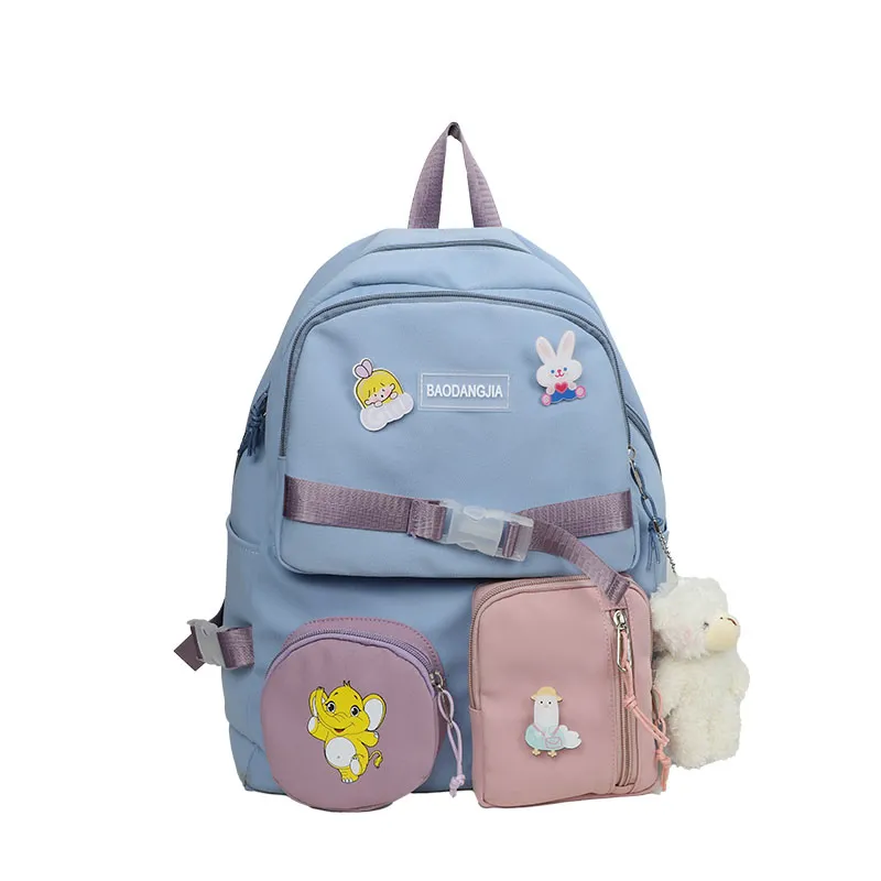 Girl's College School Bag Symbolic Lovely Girl Picture School Bags Lightweight Large Capacity Pendant Macaron Color Waterproof