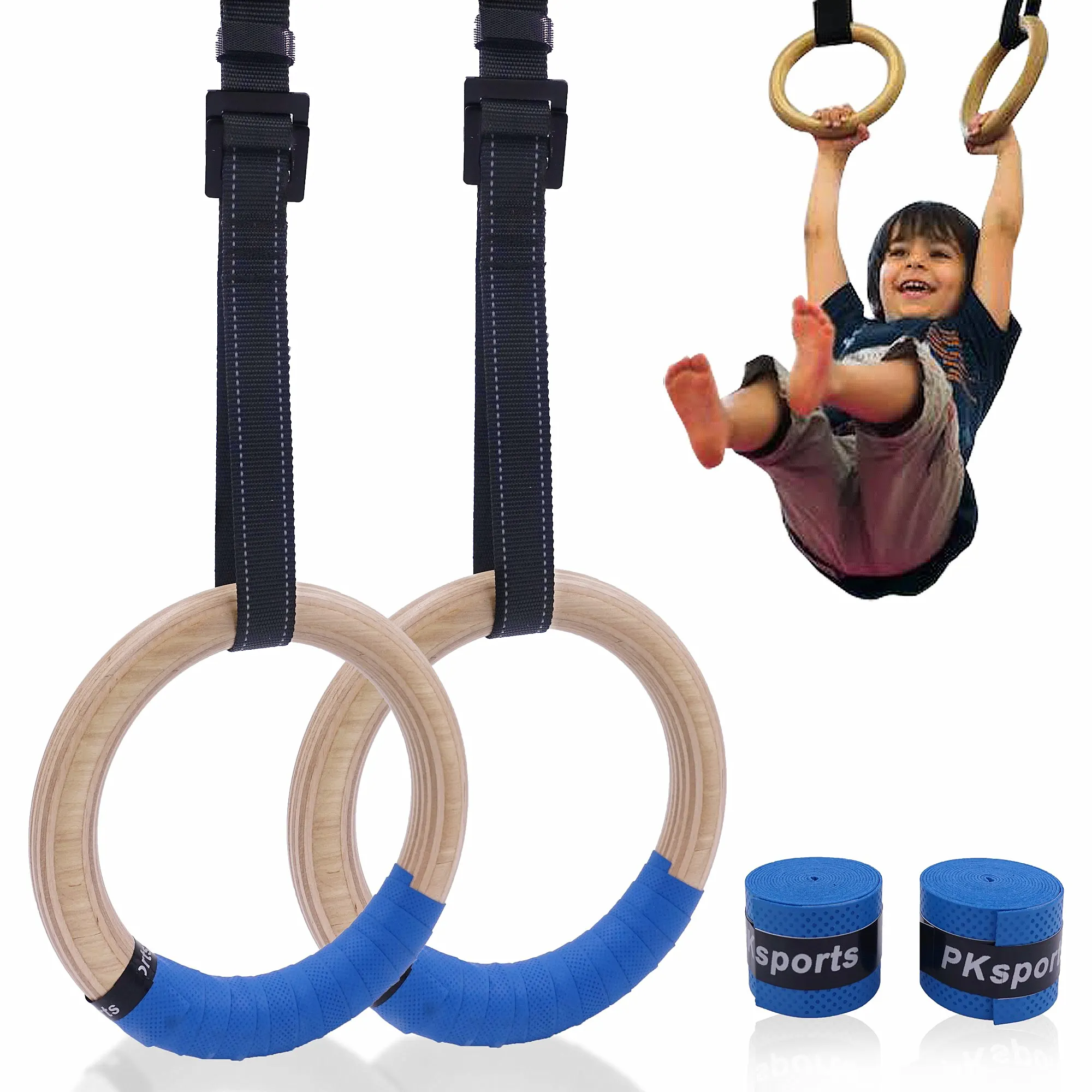 Anelli da ginnastica in legno per bambini anello da palestra con cinghie regolabili fibbie Indoor Fitness Home Playground Gym Pull-up