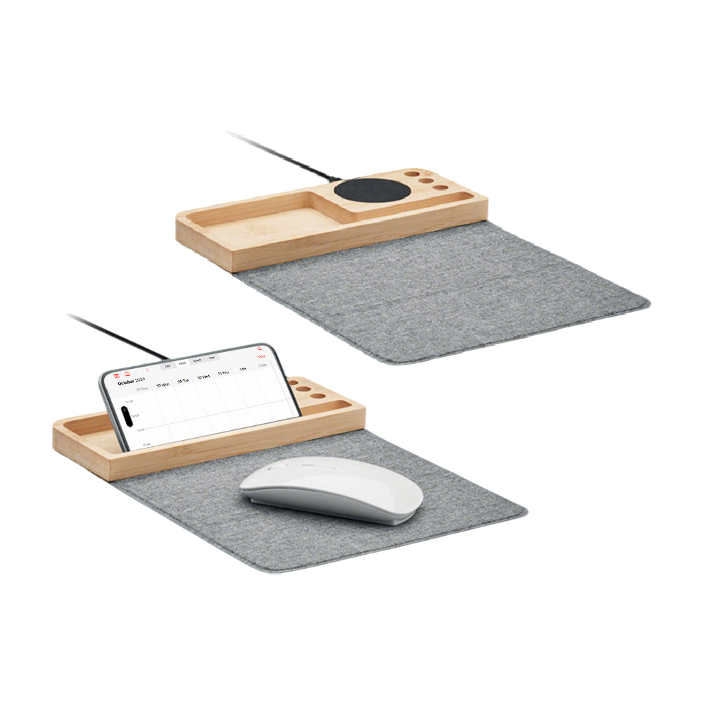 Tapis de souris de chargement sans fil en bambou écologique avec logo personnalisé