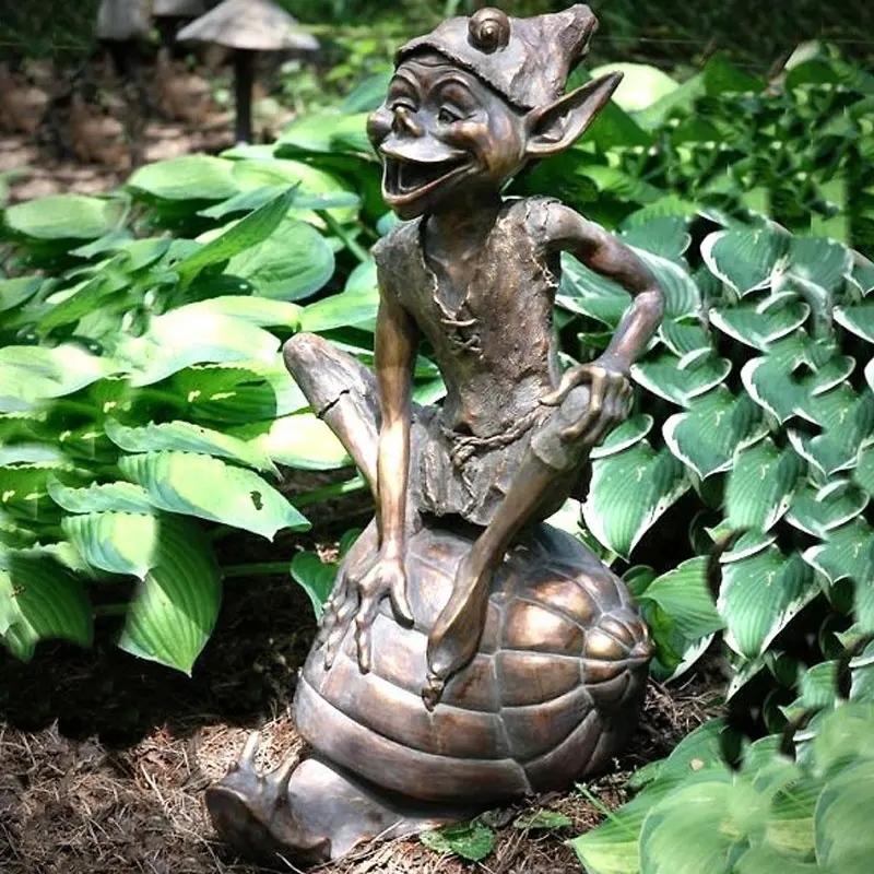 Outdoor Waterproof Cast Bronze Pixie On A Snail Garden Sculpture/Statue