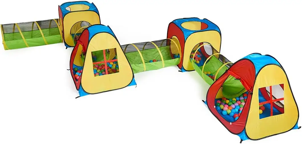 Tenda bermain anak, tenda 4 terowongan untuk anak laki-laki bayi dan balita untuk penggunaan dalam dan luar ruangan