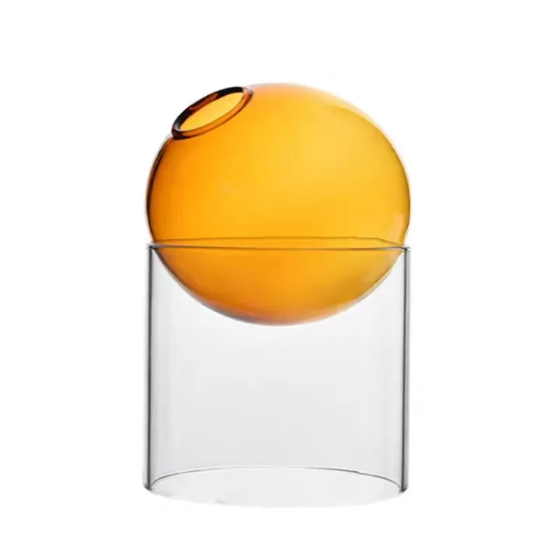 Оптовая продажа, креативная ваза в форме цветного стеклянного шара со стеклянной цилиндрической основой, Европейская Настольная Ваза Derco