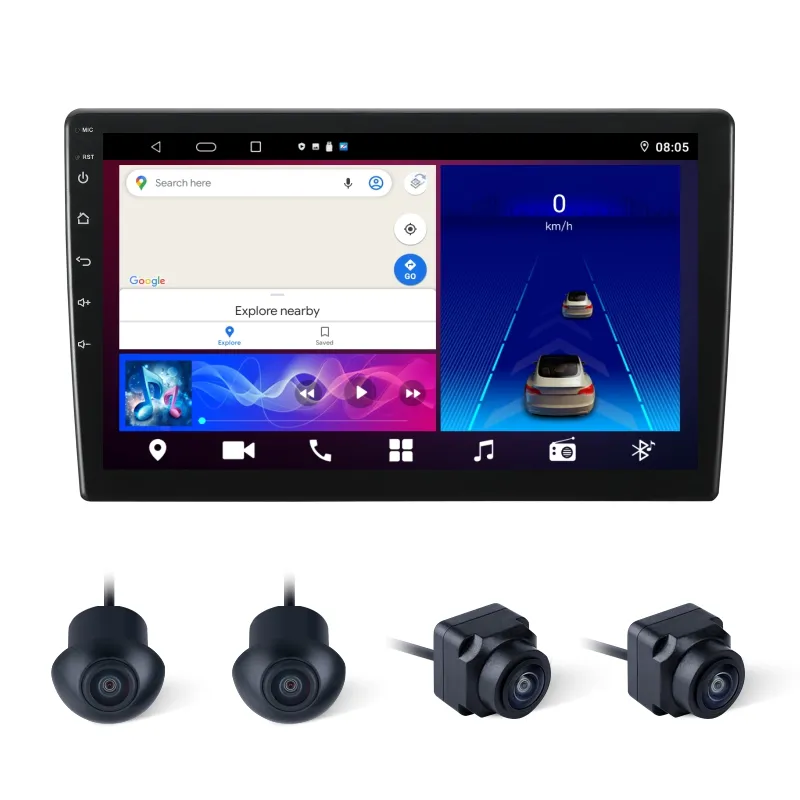 2 + 32G 9 ''HD 3D Android GPS sistema de navegación AHD cámara de coche para Prado/Audi/Toyota/Honda coche 360 Cámara