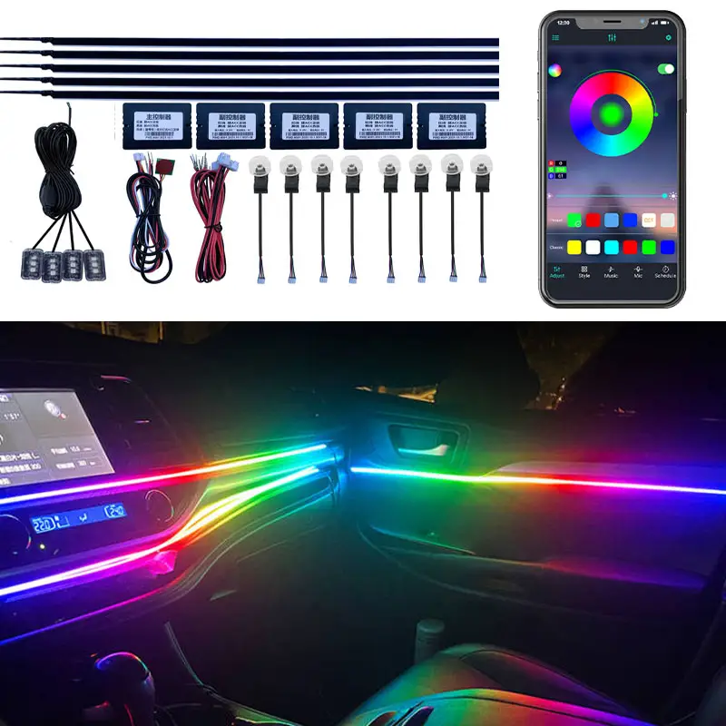 Popolare controllo App per telefoni cellulari guida acrilica striscia in fibra 18 in 1 striscia ottica RGB atmosfera luce auto drl led bar