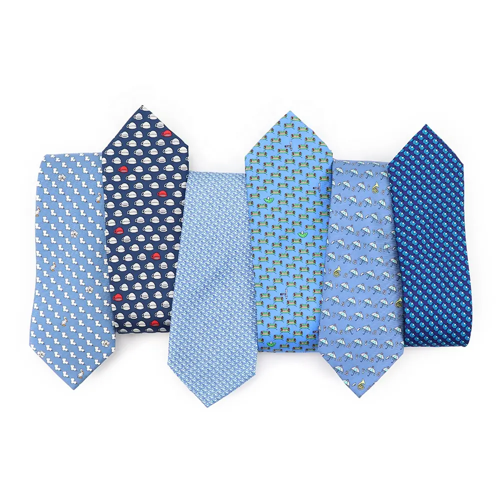 Belle Bande Dessinée Partout Motifs De Logo Design Cravate 100% Fait Main Différents Bleu Offre Spéciale Kravato Imprimé En Soie Cravates