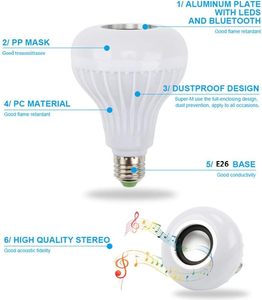 E27 LED RGB ampul ışık akıllı Bluetooth müzik hoparlörü değişen renk lamba oturma odası için uzaktan kumanda ile parti süslemeleri - Product Image 2