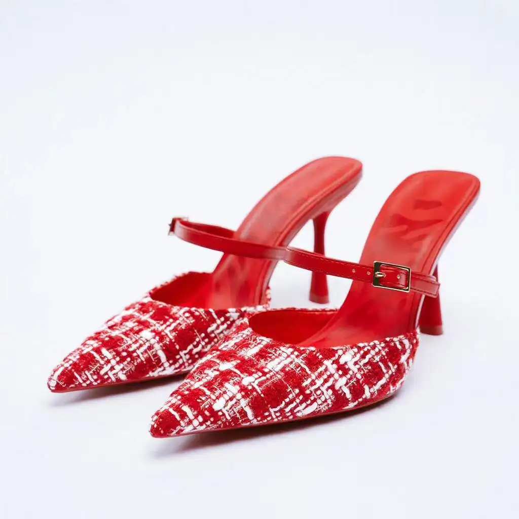 Zapatos de tacón fino y puntiagudos para mujer, calzado sexy con cordones, color rojo fragante y boca ligera