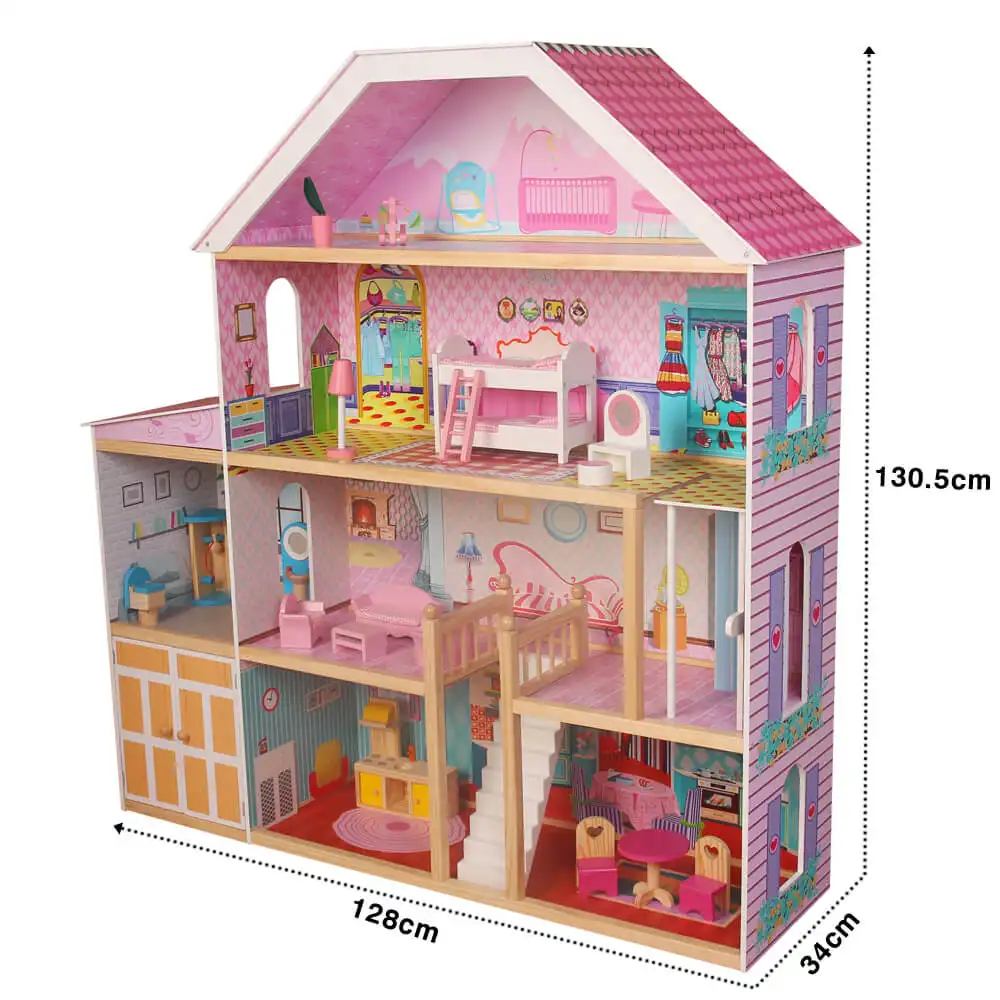 Трехэтажные интерактивные Куклы для маленьких девочек, деревянный игрушечный кукольный домик, обучающий деревянный игрушечный домик DH001