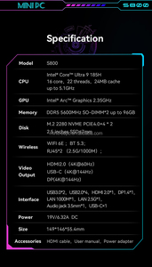 Intel Core Ultra 9 185H Ultra 7 155H 16 Kerne Diy Gaming Computer Desktop Windows 11 PRO WiFi6E Bluetooth 5.3 AX211 Mini-PC - Product Image 5